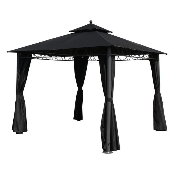 International Caravan St. Kitts 10-Foot Aluminum/ Polyester Double-vented and Drapes Square Gazebo - Black
