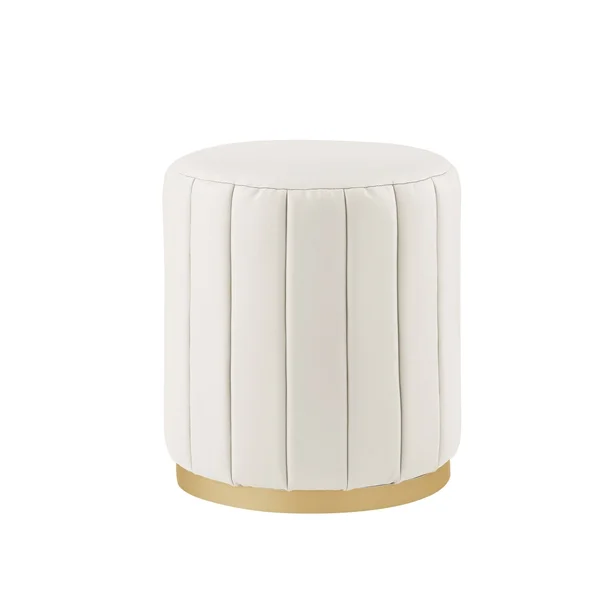 Nicole Miller Morriska Channel Tufted Round Ottoman - Grey/Silver Velvet
