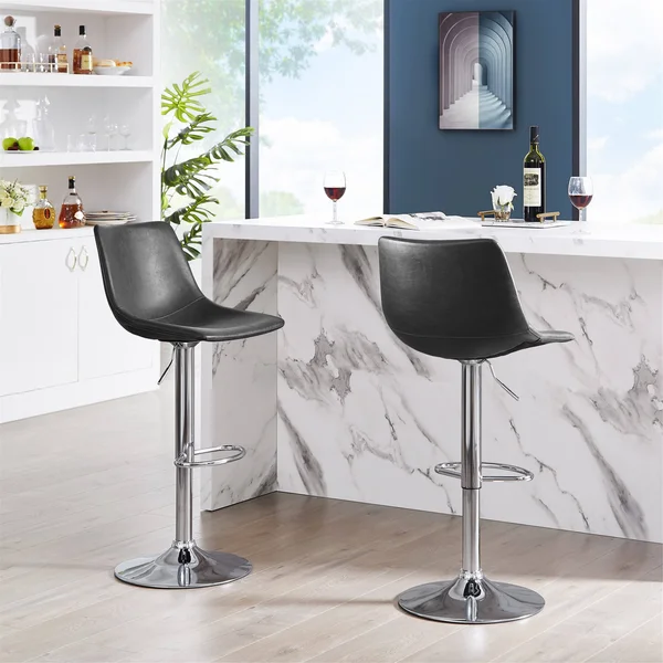 Tribesigns Adjustable Counter-Height Stools, Faux Leather Bar Stools, Dining Chairs(Set of 2) - Grey/Chrome
