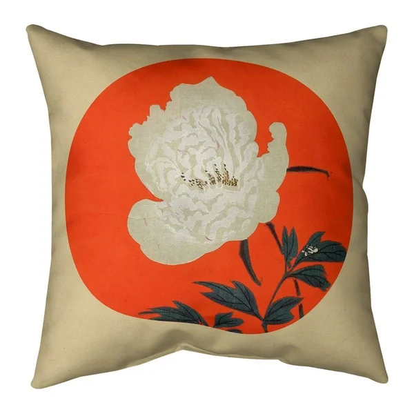 Porch & den Keito Sato &Vintage Japanese Flower Painting& Throw Pillow - 16 x 16 - Red - Purple, & Green - Synthetic Fibe