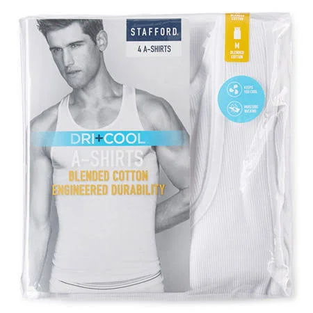 Stafford Dry+Cool Mens 4 Pack Sleeveless Tank Big & Tall - White, Big 2X-Large, Undershirts Tanks, Moisture Wicking|Quick