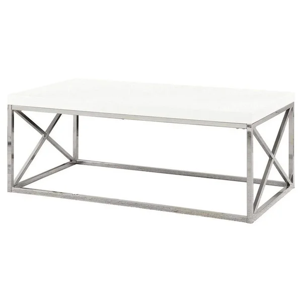 Monarch Specialties Monarch Glossy White Chrome Contemporary Coffee Table & End Table