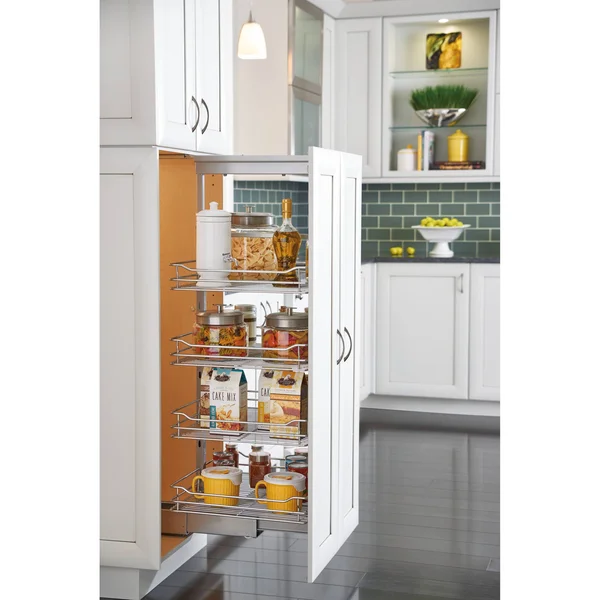 Rev-A-Shelf 4-1/8 in. Chrome 4-Basket Pull-Out Pantry with Soft-Close Slides