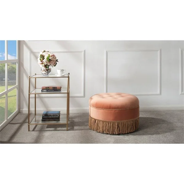 Brika Home Tufted Decorative Round Ottoman in Orange - BR-1871579