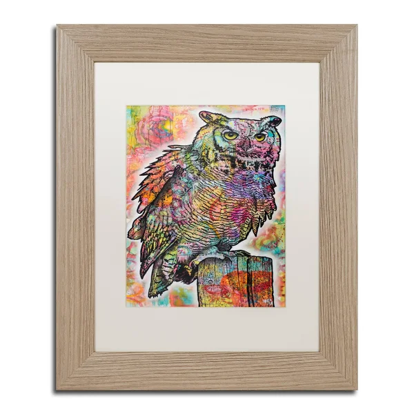 Trademark Fine Art ALI5760-T1114MF Owl Perch by Dean Russo - White Matte, Birch Frame 11x14-Inch