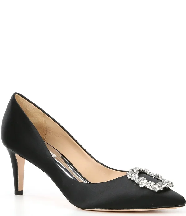 Badgley Mischka Women's Carrie Crystal-embellished Kitten Heel Pumps 7.5, Black Satin