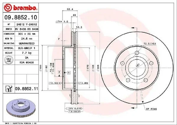 Brembo 09.8852.11 Disc Brake Rotor