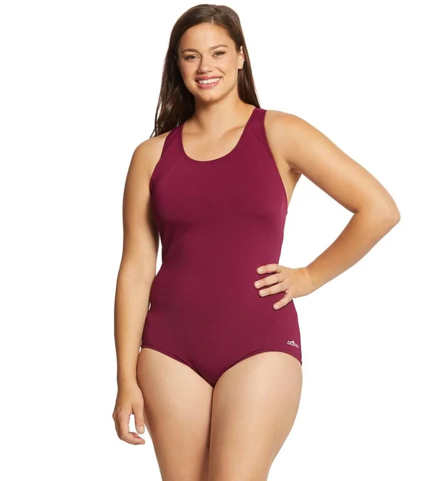 Dolfin Women's Aquashape Solid Conservative Lap Suit Maroon 16