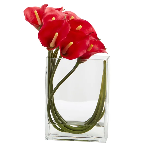 Nearly Natural 12x22 Calla Lily in Rectangular Glass Vase Artificial Arrangement - White