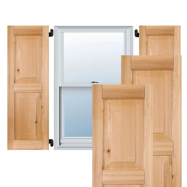 Ekena Millwork RWR15X064UNW Real Wood Western Red Cedar Raised Panel Shutters (Per Pair), 15x22 W x 64x22 H, Unfinished