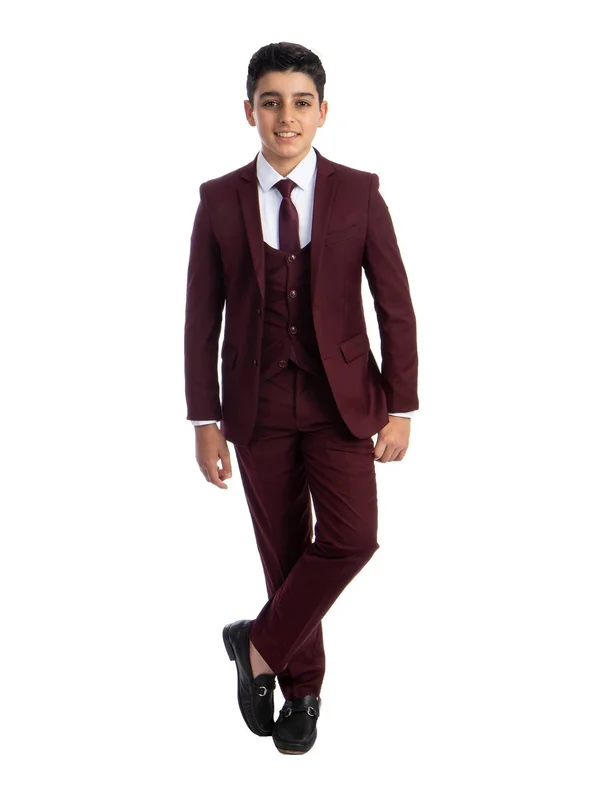 Perry Ellis Little Boys Burgundy 5 Piece Classic Formal Occasion Suit 2-7 - 6