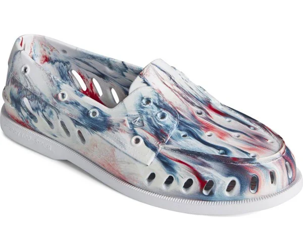 Sperry Original Float Marbled White/Red/Blue Men's Boat Shoes, Size: 13