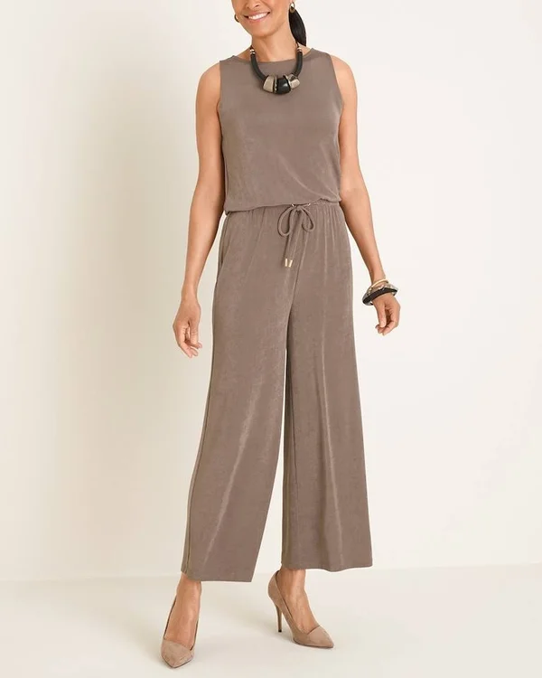 Chico&s Women's Travelers Classic Tie-Waist Jumpsuit - Deep Taupe