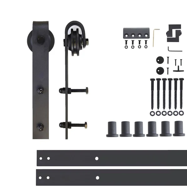 Homacer 108-in Matte Black Interior/Exterior J-Strap Barn Door Kit, YT1TGH108C