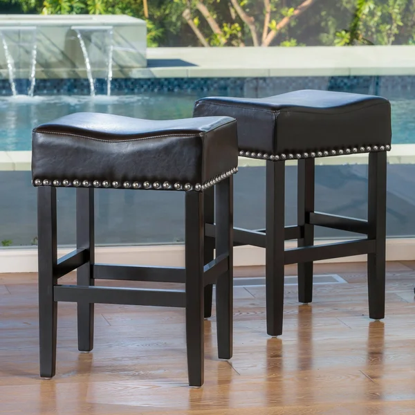 Christopher Knight Home Lisette Backless Black Leather Counter Stool (Set of 2)