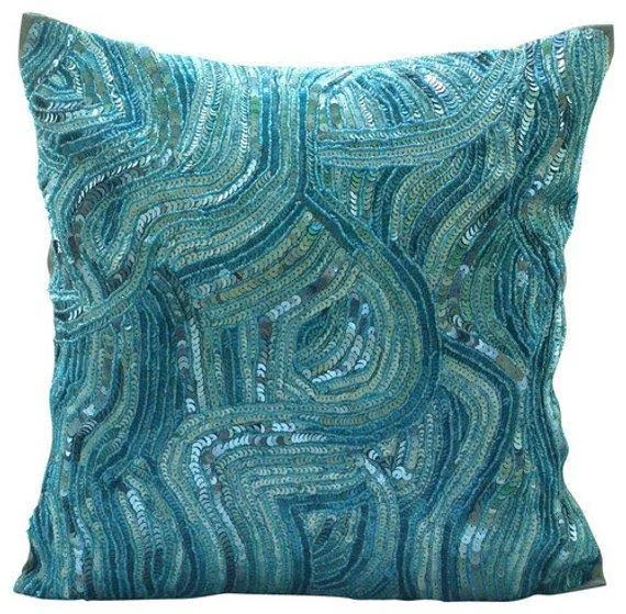 Blue Euro Sham COVER, 24x22x24x22 Silk Decorative Pillow Sham-Aqua Infinity, 24 x 24 in