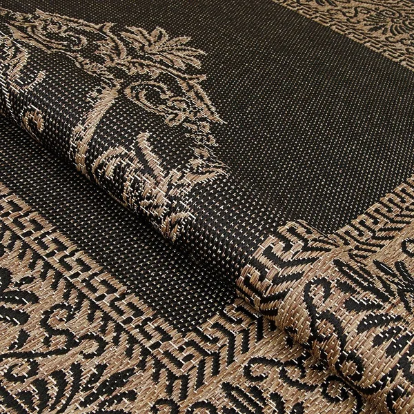 Couristan Recife Antique Medallion Area Rug, 8&6 inch Round, Black-Cocoa