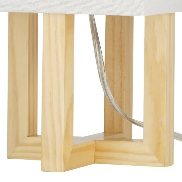 Cresswell Lighting Light Wood, Brushed Nickel Finish MDF Table Lamp 15 inchh, LED Bulb Included