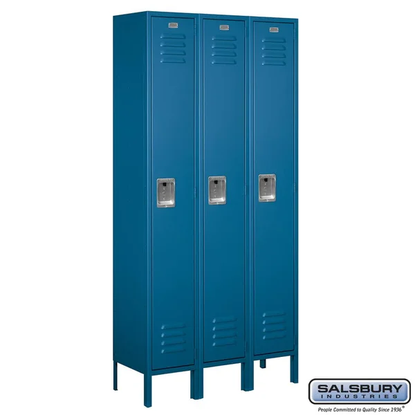 Salsbury Industries 61362BL-U Standard Metal Locker - Single Tier - 3 Wide - 6 Feet High - 12 Inches Deep - Blue - Unassembled