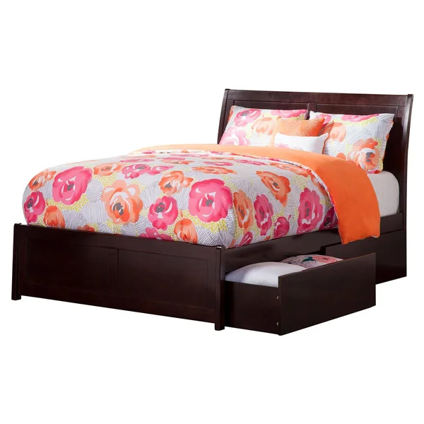 Atlantic Furniture Portland Espresso Full Platform Bed with Matching Foot Board with Twin Size Urban Trundle Bed - Brown