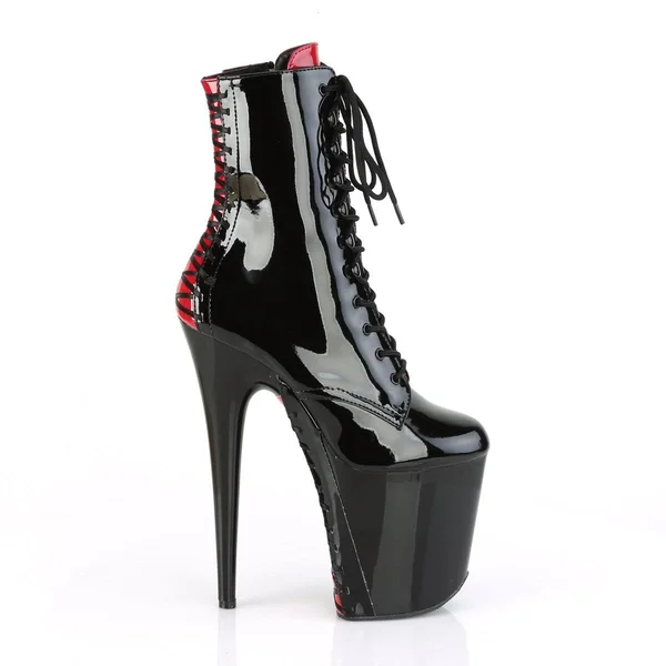 Pleaser FLAMINGO-1020FH 8x22 Heel Ankle-High Boot - Black Patent/Black - 8