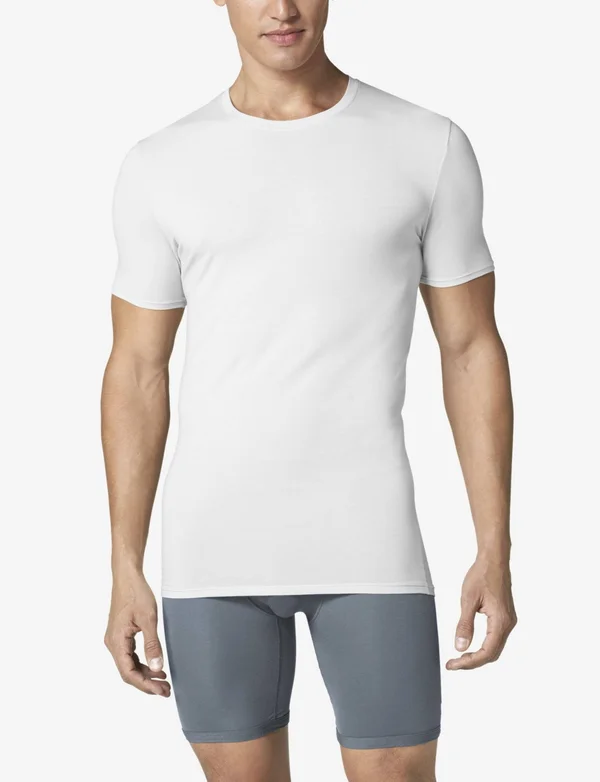 Tommy John 1000996 Second Skin Stay-Tucked Crew Neck Undershirt, White
