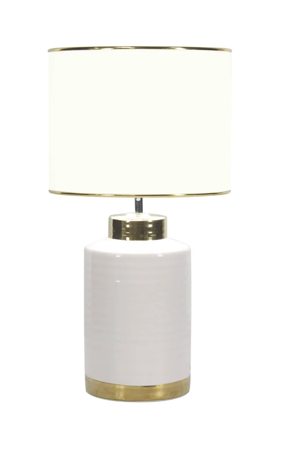 CosmoLiving by Cosmopolitan Large Contemporary Style Round White Gold Ceramic Table Lamp with White Drum Shade