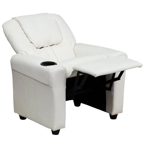 Lancaster Home Contemporary Yellow Vinyl Kids Recliner with Cup Holder and Headrest