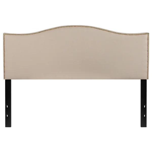 Lexington Upholstered Queen Size Headboard, Accent Nail Trim, Light Gray Fabric