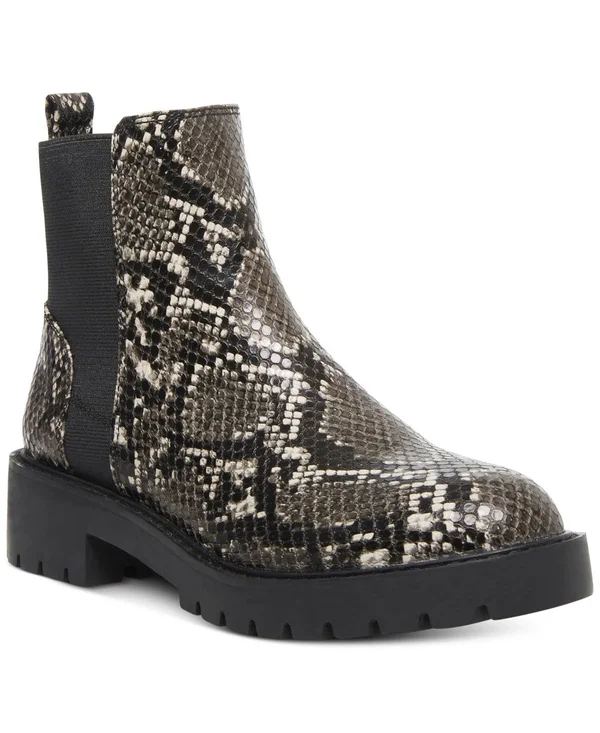 Steve Madden - Gliding Lug Chelsea Booties, Grey Snake - 7.5