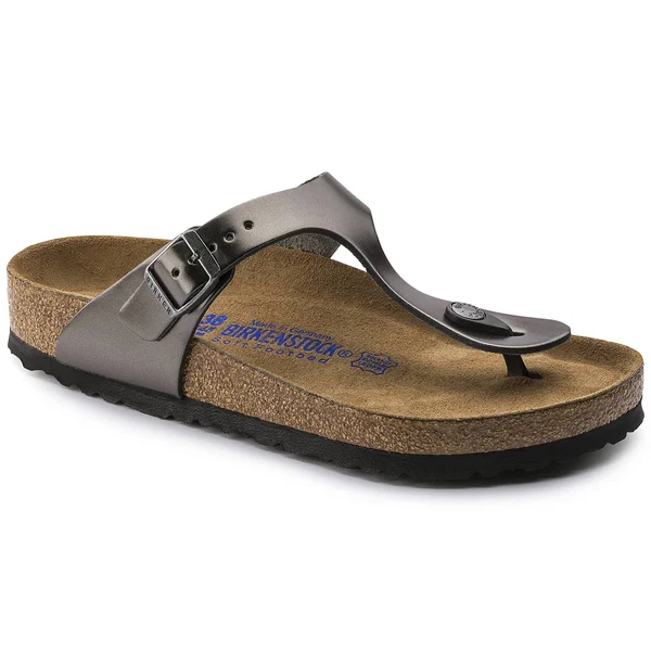 Birkenstock Gizeh Natural Leather Metallic Anthracite Thong Sandals