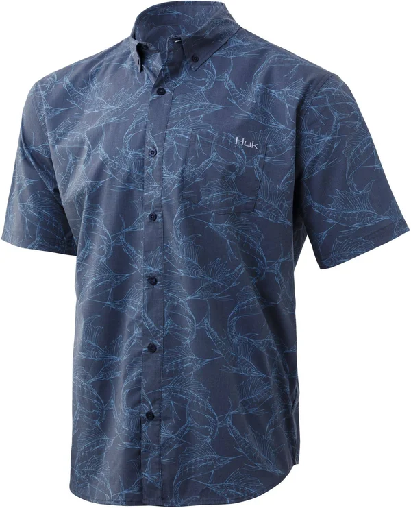 Huk Men's Kona Woven Short Sleeve Button Down Shirt - Medium, Blue