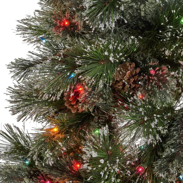 7' Pre-Lit Full Mixed Spruce Artificial Christmas Tree with Snowy Branches - Multicolor Lights