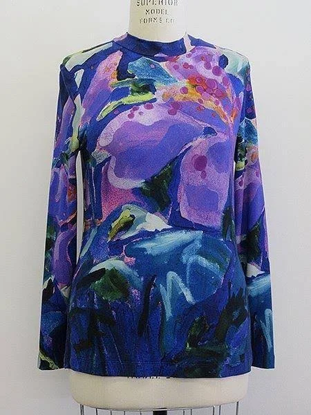 Hibiscus at Night Mock Turtleneck Top XL
