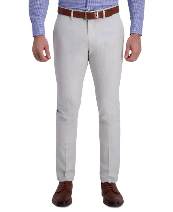 Reaction Kenneth Cole Stretch Solid Skinny Fit Flex Waistband Flat - Shoe Front Dress Pant - Men's - Oatmeal