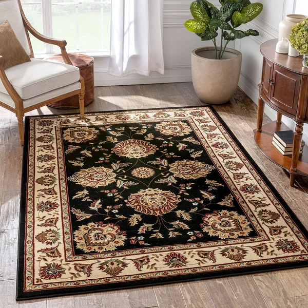Sultan Sarouk Black Persian Floral Oriental Formal Traditional 4x5 4x6 (3&11x22 x 5&3x22 Area Rug Easy to Clean Stain Fade Resis