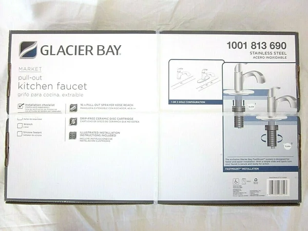 Glacier Bay Market Single Handle Pull Out Sprayer Kitchen Faucet Stainless Steel