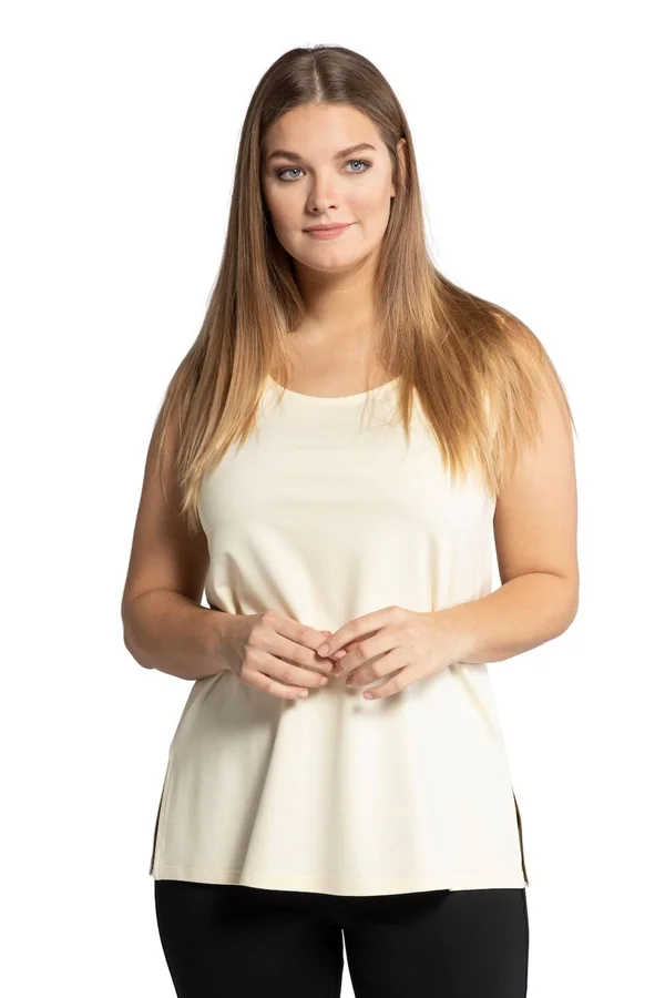 Plus Size Tank Tops, Woman, Beige, Size: 28/30, Viscose, Ulla Popken