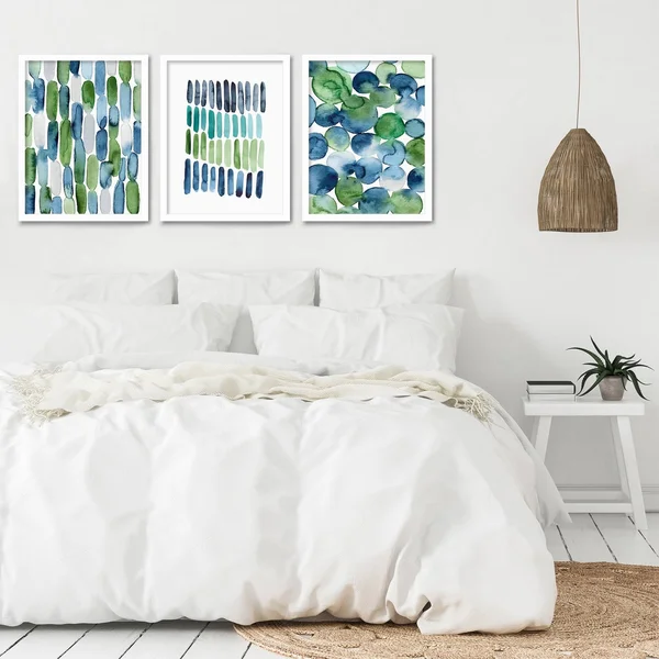 Americanflat Triptych Wall Art Beach Glass Abstract by Lisa Nohren - Set of 3 Black Framed Prints - Size: 22 x 28, Green
