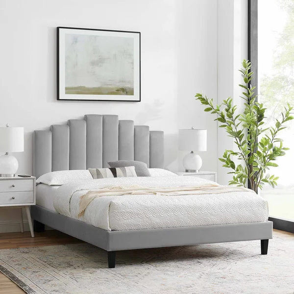 Modway Elise King Performance Velvet Platform Bed MOD-6878, Dusty Rose