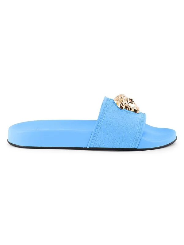 Versace Women's Palazzo Pool Slides - Cerulean - Size 7 Sandals
