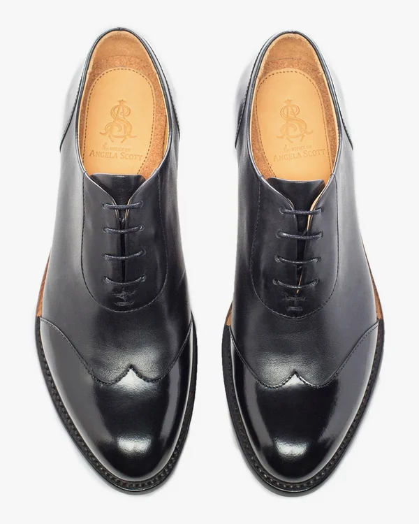 The Office of Angela Scott Women's Mr. Evans Wingtip Oxford in Black on Black Size 38.5 - Leather
