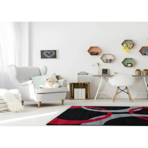 MDA Home Miglena Gray/Red Geometric Polypropylene Area Rug - 3&9x22 x 5&9x22