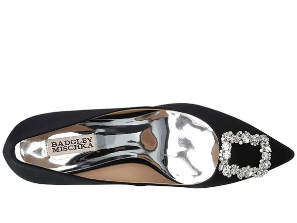 Badgley Mischka Women's Carrie Crystal-embellished Kitten Heel Pumps 7.5, Black Satin
