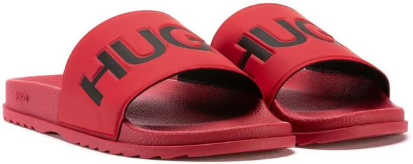 Hugo Boss - Italian Made Slides with Contrast Logo - Dark Red