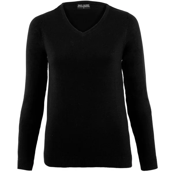 Womens Pure Extra Fine Merino Wool V Neck Jumper, Black, S