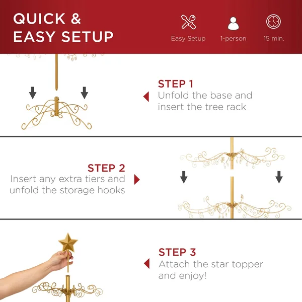 Best Choice Products 3ft Wrought Iron Ornament Display Christmas Tree w/ Easy ASSEMBLY, Stand - Gold