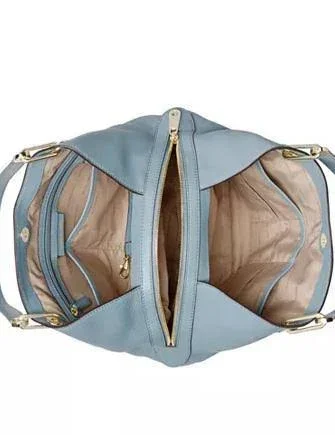 Michael Kors Raven Powder Blue Leather Shoulder Tote Handbag