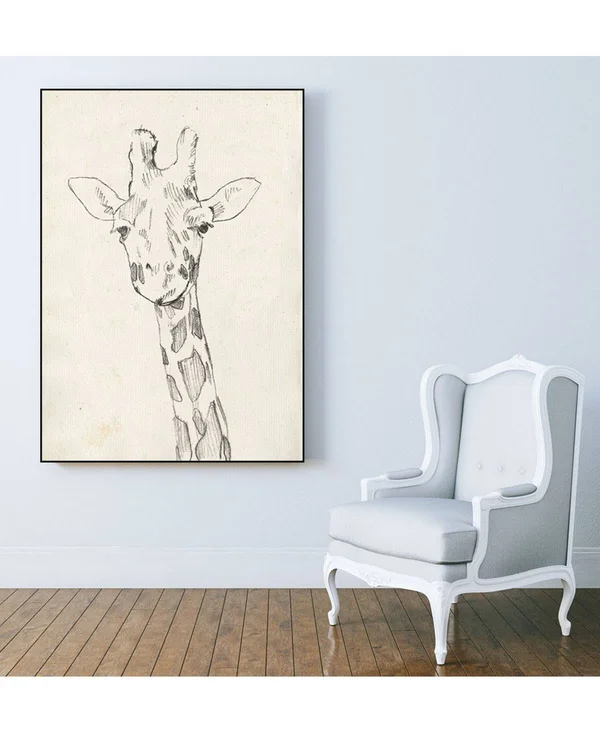 Giant Art 40x22 x 30x22 Giraffe Portrait II Art Block Framed Canvas - Tan