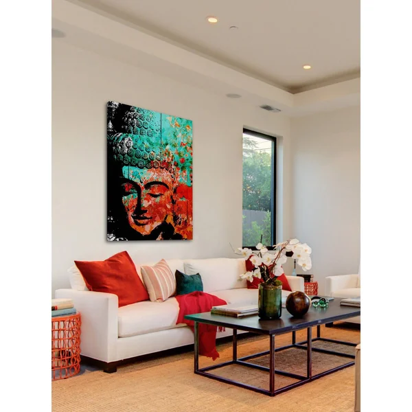 Marmont Hill Buddha Green Red by Rick Martin Painting Print on Wrapped Canvas, Size: 30x22 x 36x22